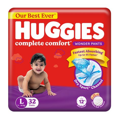 Huggies Complete Comfort Wonder Baby Diapers | Pant Style | L | 32 pcs