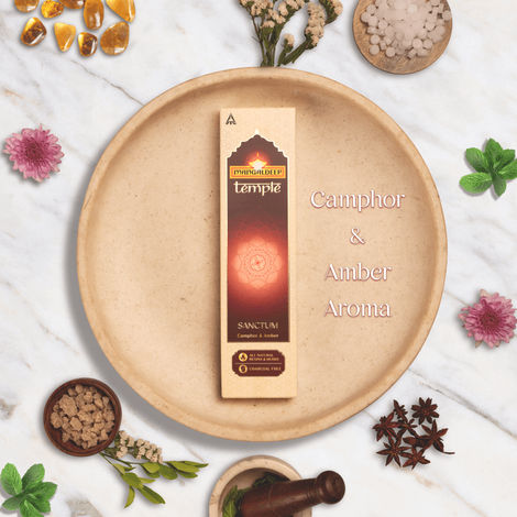 Mangaldeep Temple Sanctum - With Camphor & Amber Infused Fragrances - Hand Rolled Premium Incense