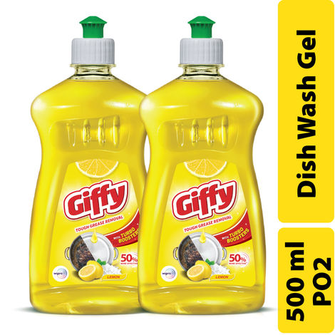Giffy Concentrated Liquid Dish Wash Gel, Active Salt and Lime - 2X Faster Tough Grease Removal