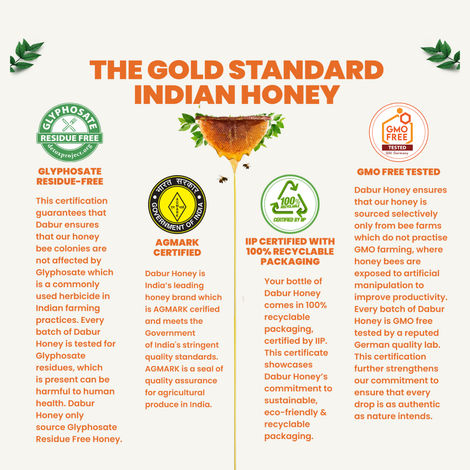 Dabur Honey - 100% Pure, World's No.1 Honey Brand (No Sugar Adulteration)