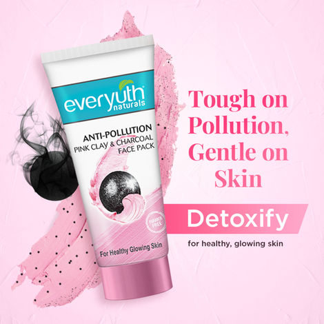 Everyuth Naturals Anti Pollution Pink Clay & Charcoal Face Pack | For all skin types (Oily/ Dry)