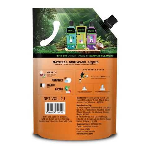 Beco Natural Orange Citrus Freshness Dishwash Liquid Refill