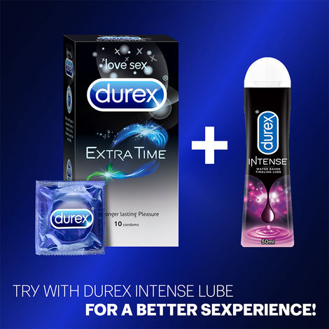 Durex Extra Time Condoms(10pc)+ Strawberry Lubricant  (50ml) Combo
