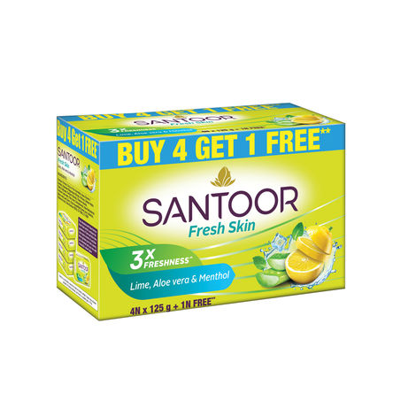 Santoor Fresh Skin Aloe Vera and Lime Bathing Soap With Anti-Aging Properties For All Skin Types