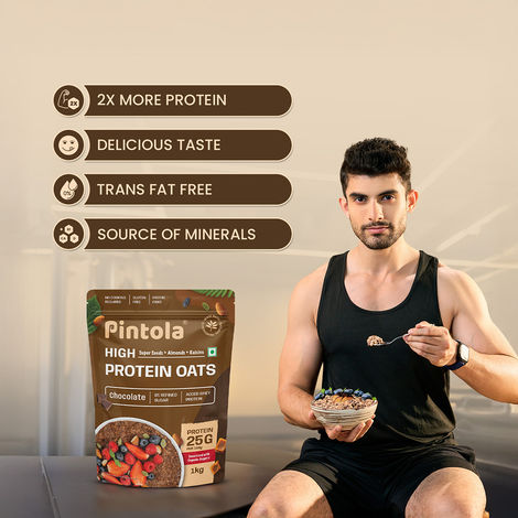 Pintola High Protein Oats Dark Chocolate With Almonds Raisin Pumpkin And Chia Seeds