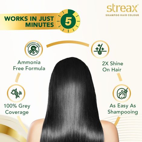 Streax Insta Shampoo Hair Colour - Natural Black, Easy Diy- Squeeze Pack
