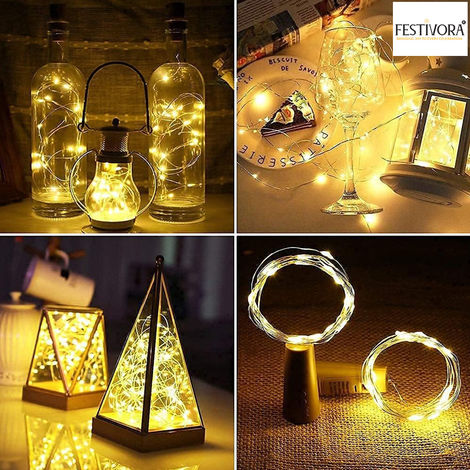 Festivora Pack of 2 Bottle Cork LED Lights - Warm White, Battery Operated Lights for Decoration