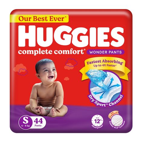 Huggies Complete Comfort Wonder Baby Diapers | Pant Style | S | 44 pcs