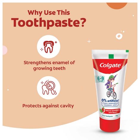 Colgate Toothpaste For Kids (6-9 Years) Natural Strawberry Mint Flavour 0% Artificial Tube