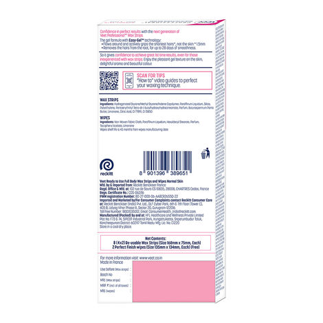 Veet Professional Waxing Strips Kit For Normal Skin | 8 Strips