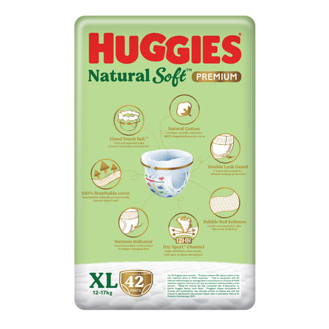 Huggies Natural Soft Premium Baby Diapers | Pant Style | XL | 42 pcs