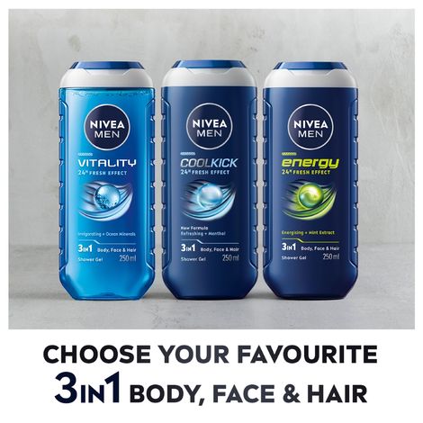 Nivea Men Cool Kick with Refreshing Icy Menthol Shower Gel for Body Face & Hair