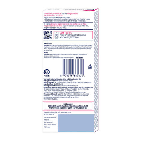 Veet Professional Waxing Strips Kit For Sensitive Skin | 20 Strips