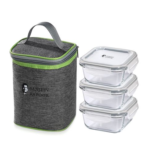 Sanjeev Kapoor Boston Square Lunch Box 3 x 400 Ml - Set Of 3 Pcs With Bag