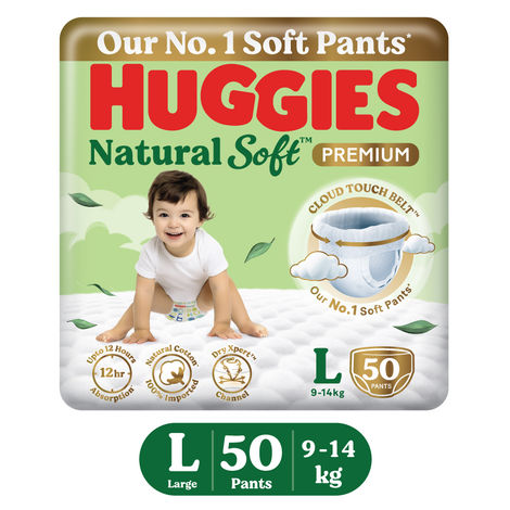 Huggies Natural Soft Premium Baby Diapers | Pant Style | L | 50 pcs