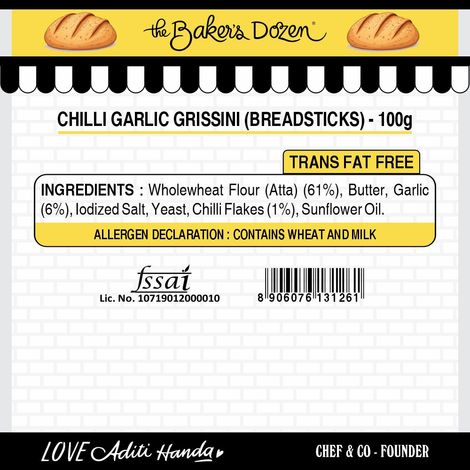 The Baker's Dozen Zero Maida Breadsticks (Grissini) Baked Snack No Palm Oil No preservatives 100% Wholewheat