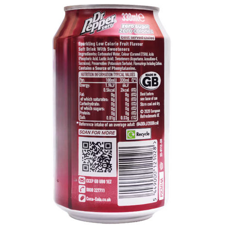 Dr Pepper Zero Sparkling Fruit Flavour Soft Drink | Can