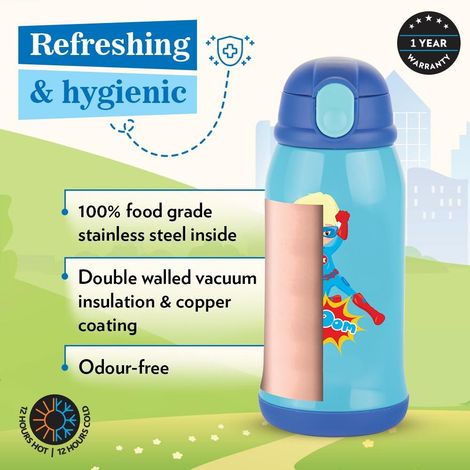 Borosil Stainless Steel Superhero Bottle | Blue - 500 ml