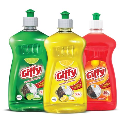 Giffy Concentrated Liquid Dish Wash Gel, Active Salt and Lime - 2X Faster Tough Grease Removal