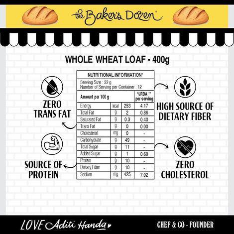 The Baker's Dozen 100% Whole Wheat Bread - No Palm Oil No Preservative
