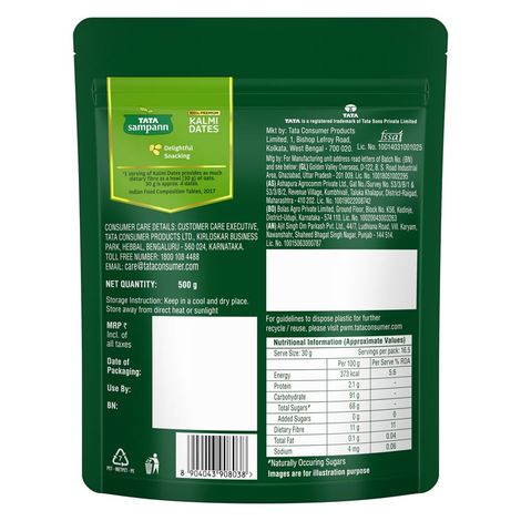 Tata Sampann Premium Kalmi Dates Rich In Fibre Naturally Sweet Naturally Low-Fat Food