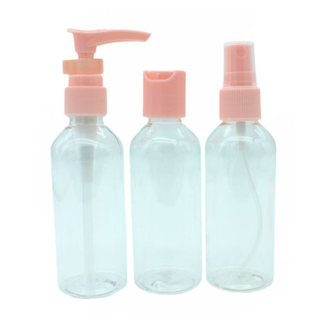 Plastic Multipurpose Cosmetic Travel Pouch Kit with 3 Empty Refillable Bottles and 3 Jars