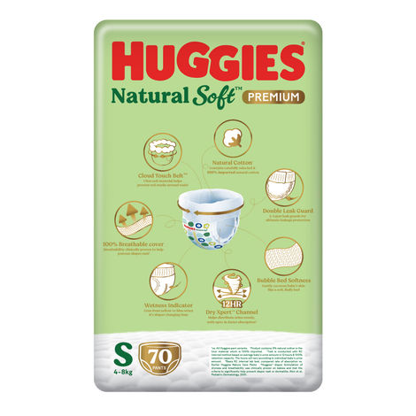 Huggies Natural Soft Premium Baby Diapers | Pant Style | S | 70 pcs