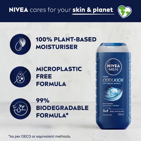 Nivea Men Cool Kick with Refreshing Icy Menthol Shower Gel for Body Face & Hair