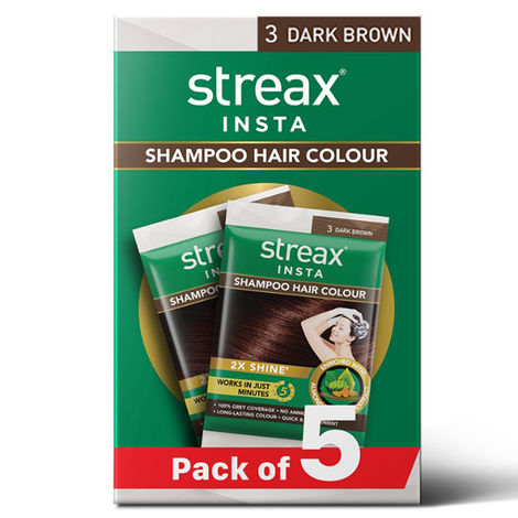Streax Insta Shampoo Hair Colour for Women and Men- Dark Brown |100% grey coverage in 5 mins