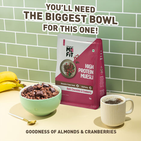 MuscleBlaze Fit High Protein Muesli (Dark Chocolate & Cranberry, 1kg) | 22g Protein