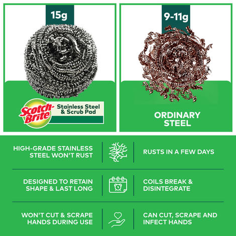 Scotch Brite Stainless Steel Scrub and Pads - Pack of 3