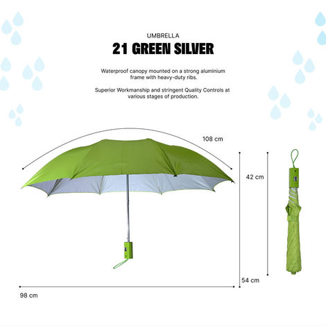 Citizen 21 Inch Mono Silver Umbrella - Lime Green