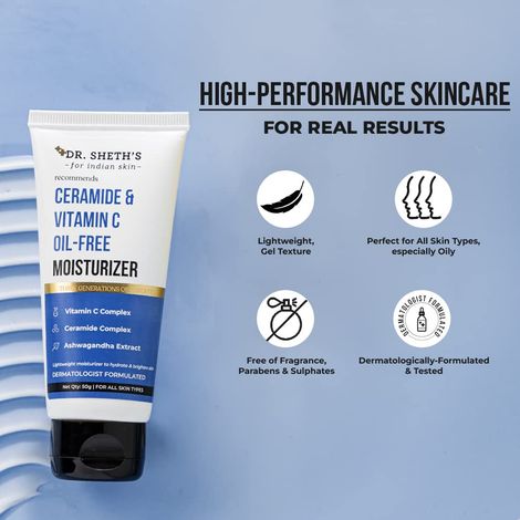 Dr. Sheth's Ceramide & Vitamin C Oil - Free Moisturizer to Hydrate, Brighten Skin