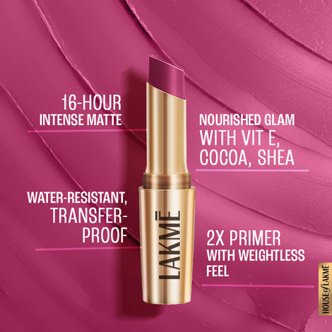 Lakme 9to5 Powerplay Priming Matte Lipstick, Lasts 16hrs, Plum Pick