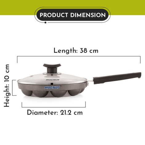 Magnus Heavy Base Non-Stick Appam Maker With Glass Black With Lid Gas Stove Compatible