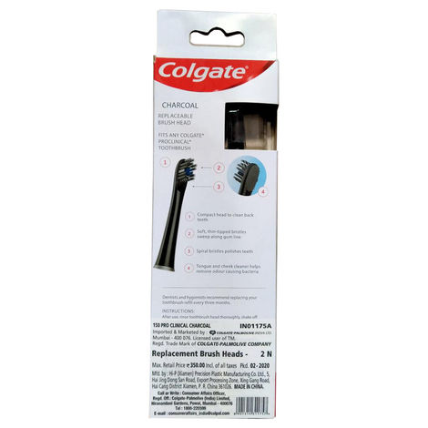 Colgate Proclinical 150 Charcoal Battery Powered Toothbrush Refill Heads Electric Brush Heads With Soft Bristles And Strong Strokes, Fits Any Colgate Proclinical Electric Toothbrush