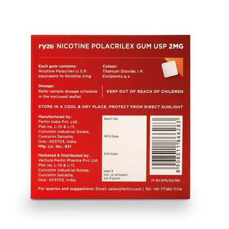Ryze Nrt 2Mg (Fruit Blast) Nicotine Gums Single Pack - 9 Gum Blister