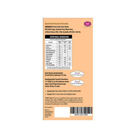 Karachi Bakery Dubai Kunefe Hazelnut Milk Chocolate Bar