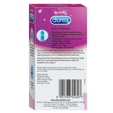 Durex Extra Ribbed Condom - Dotted & Ribbed Condoms