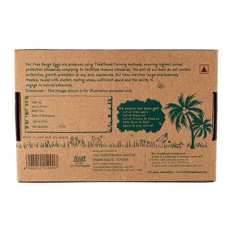 Farm Made Free Range Brown Eggs, 12 Pieces - Protein Rich, Veg Feed, Non-Fertile
