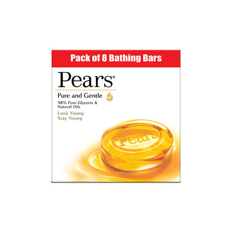Pears Moisturising Bathing Bar Soap With Glycerine Pure & Gentle - For Golden Glow - (125G X 8)