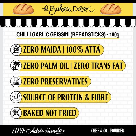 The Baker's Dozen Zero Maida Breadsticks (Grissini) Baked Snack No Palm Oil No preservatives 100% Wholewheat