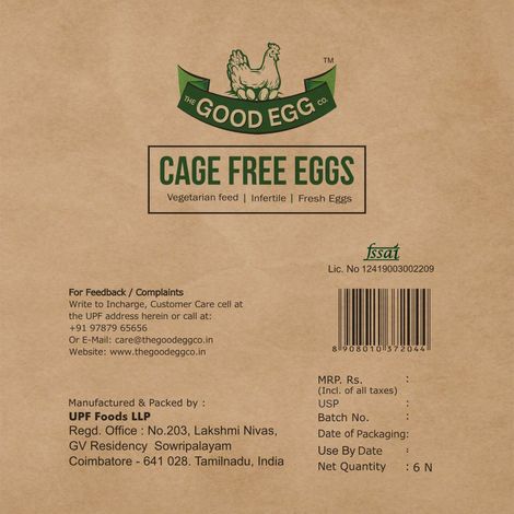 The Good Egg Co. Cage Free Eggs, 6 Pieces - Portein Rich, Veg Feed, Infertile