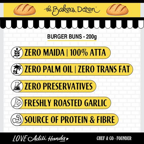 The Baker's Dozen Zero Maida Burger Buns No Palm Oil No Preservative 100% Wholehwheat