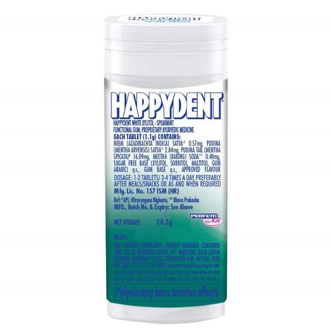 Happydent White, Xylitol Sugarfree Spearmint Flavour, Chewing Gum Pocket Bottle