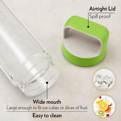 Borosil Borosilicate Neo Glass Water Bottle with Green Lid | Transparent - 550 ml