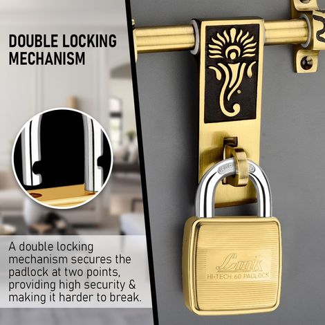 Link Brass Double Lock HT-60mm Padlock with Hardened Shackle & 3 Hi-Tech Keys