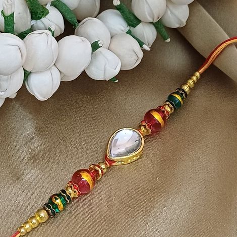 Gullak Rain Drop Stone Metal Rakhi - Elegant and Unique