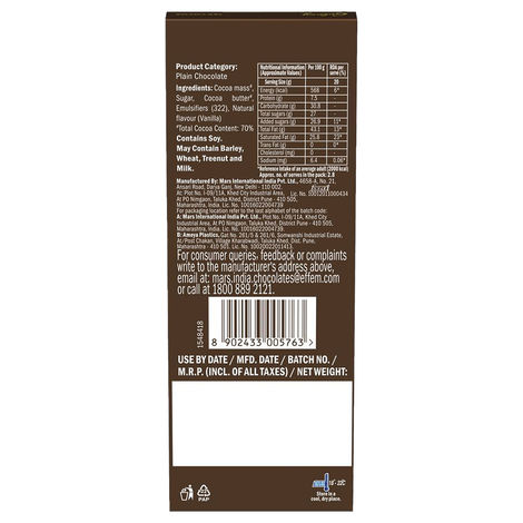 Galaxy Fusions Dark Chocolate Bar With 70% Cocoa