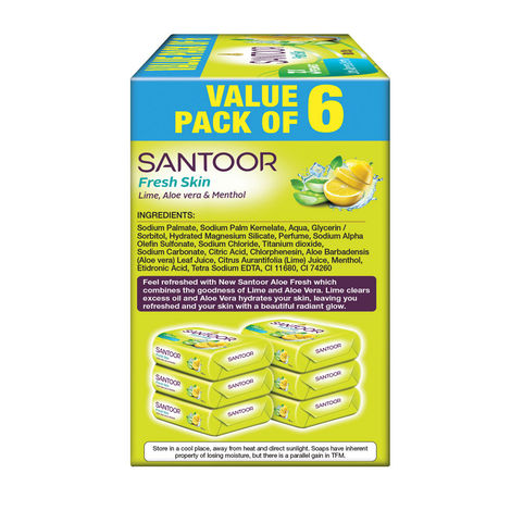 Santoor Fresh Skin Aloe Vera and Lime Bathing Soap With Anti-Aging Properties For All Skin Types